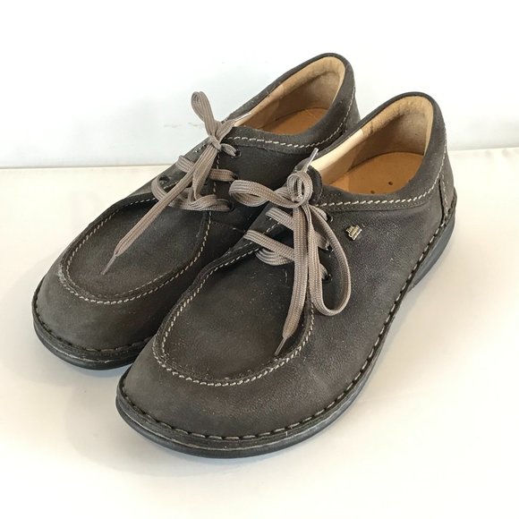 Mens Size 8 Finn Comfort Gray Leather Oxford Shoes with Contrast Stitching - Picture 1 of 4
